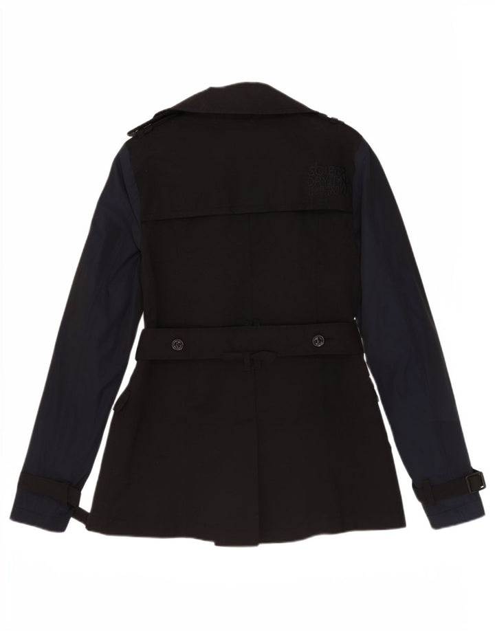 Superdry Womens Trench Coat UK 10 Small Black Colourblock Cotton
