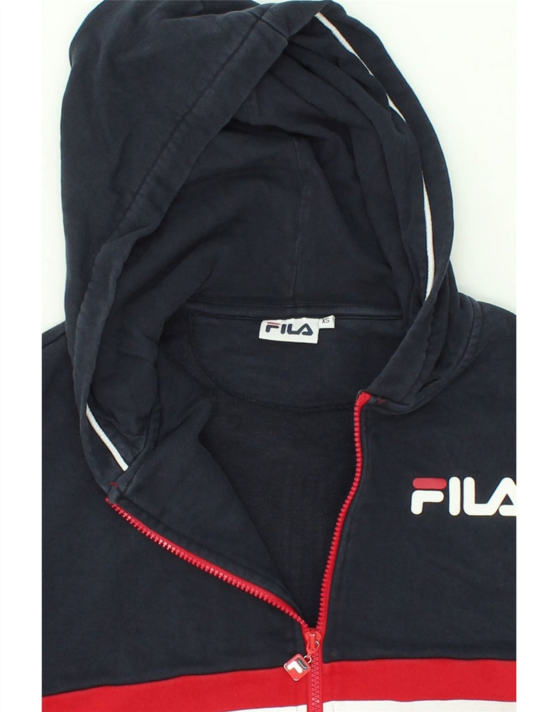 FILA Mens Graphic Zip Hoodie Sweater XS Red Colourblock Cotton | Vintage Fila | Thrift | Second-Hand Fila | Used Clothing | Messina Hembry 