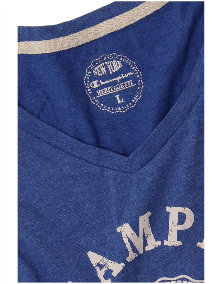 CHAMPION Womens Heritage Fit Graphic T-Shirt Top UK 14 Large Blue