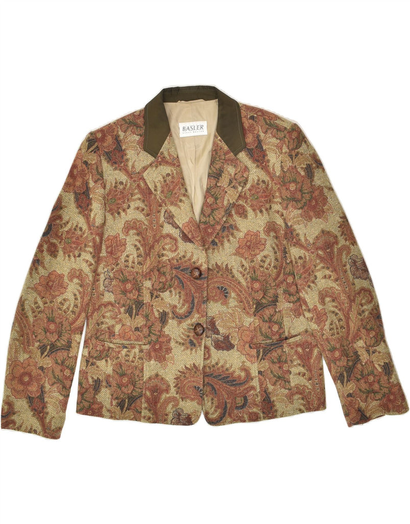 BASLER Womens 2 Button Blazer Jacket UK 16 Large  Khaki Floral Wool | Vintage Basler | Thrift | Second-Hand Basler | Used Clothing | Messina Hembry 