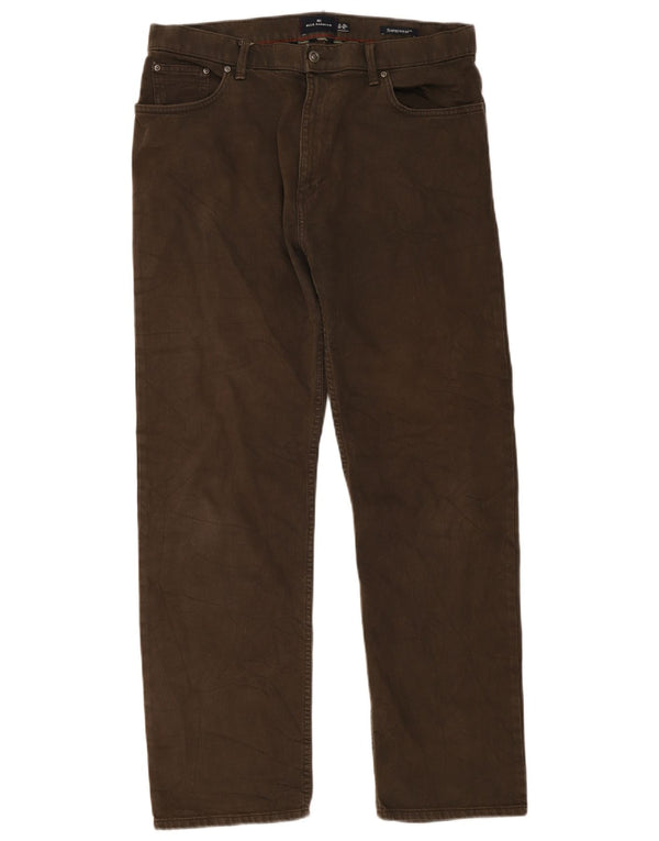 MARKS & SPENCER Mens Blue Harbour Straight Casual Trousers W36 L31 Brown