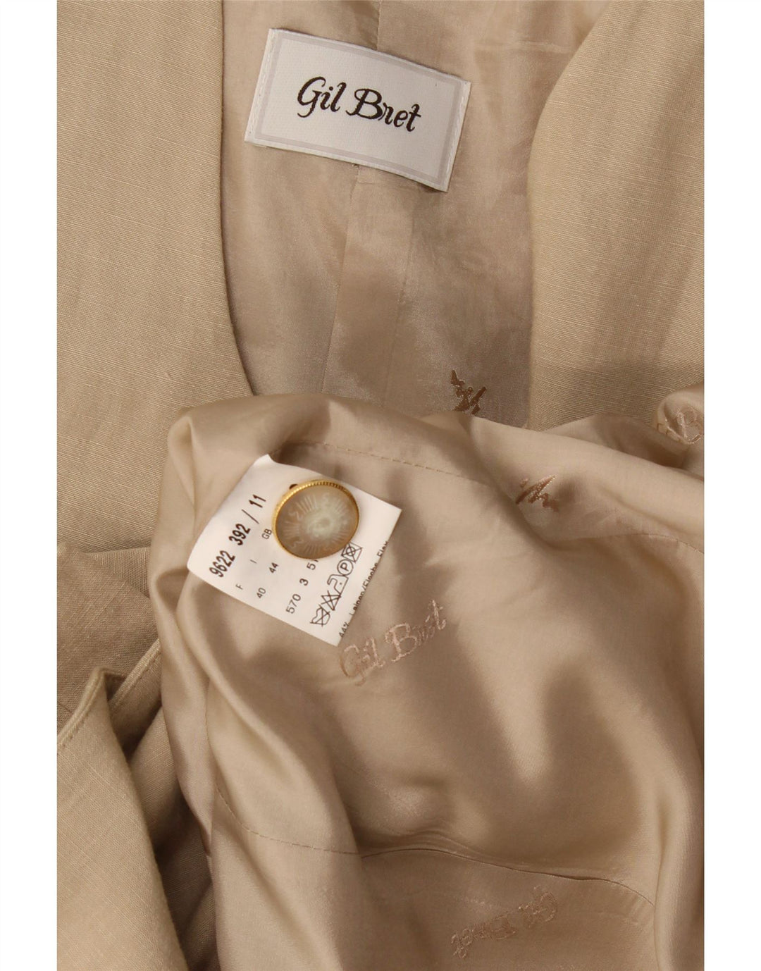 Gil Bret Womens 3 Button Blazer Jacket UK 12 Medium Beige Linen