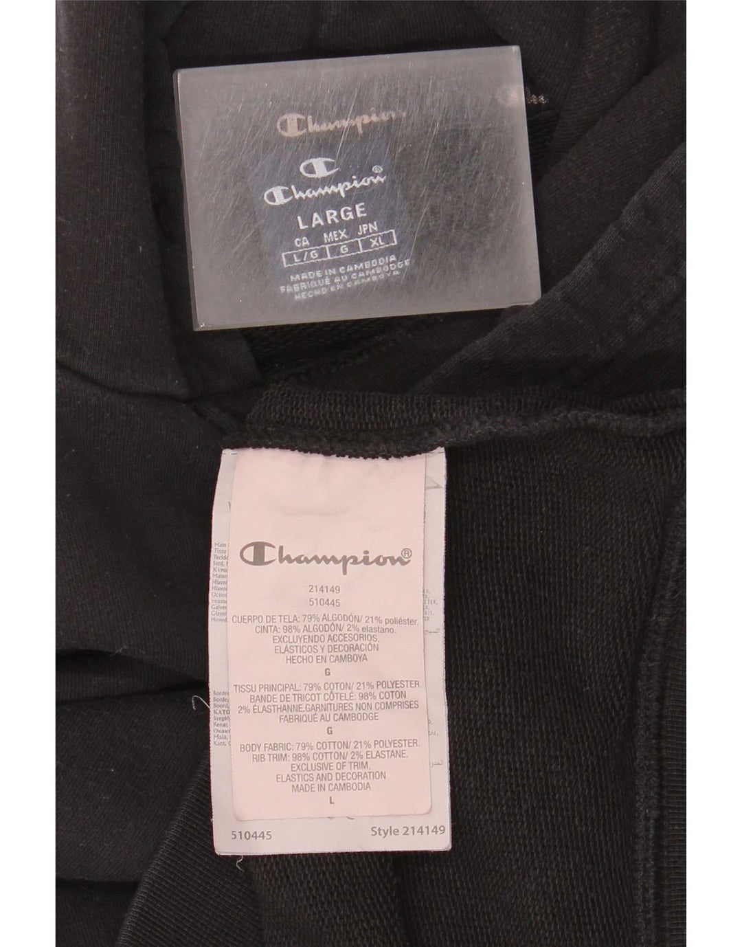 Champion Mens Hoodie Jumper Large Black Cotton