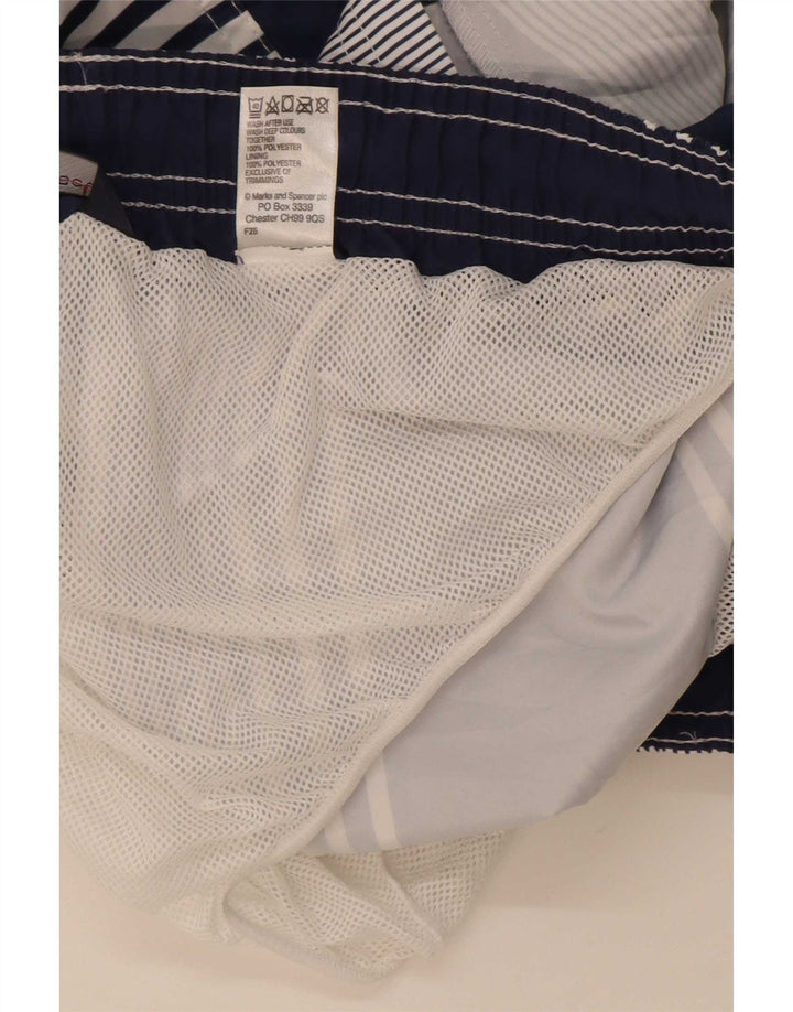Marks & Spencer Mens Swimming Shorts Large Navy Blue Striped Polyester