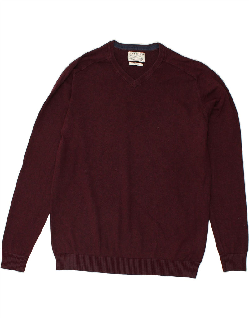 JACK & JONES Mens Premium V-Neck Jumper Sweater Large Burgundy Acrylic | Vintage Jack & Jones | Thrift | Second-Hand Jack & Jones | Used Clothing | Messina Hembry 