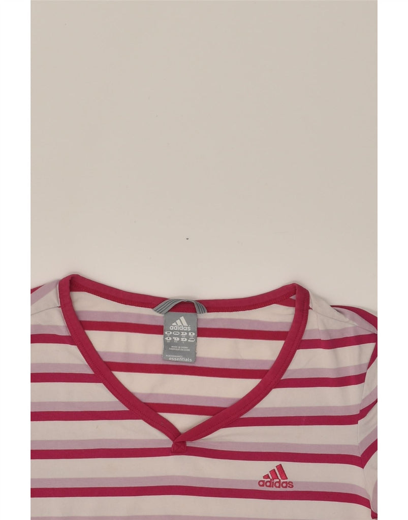 ADIDAS Womens T-Shirt Top UK 12 Medium Pink Striped Cotton | Vintage Adidas | Thrift | Second-Hand Adidas | Used Clothing | Messina Hembry 