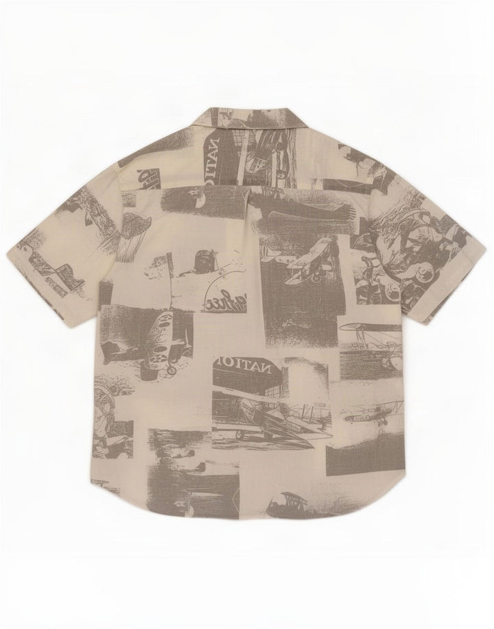 Vintage Mens Abstract Pattern Short Sleeve Shirt Large Grey
