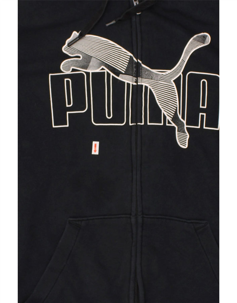 PUMA Mens Graphic Zip Hoodie Sweater XL Navy Blue Cotton | Vintage Puma | Thrift | Second-Hand Puma | Used Clothing | Messina Hembry 