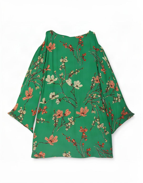Zara Womens Long Sleeve Shift Dress UK 12 Medium Green Floral Silk