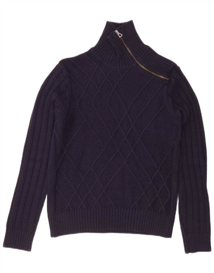 Nara Maglie Womens Zip Neck Jumper Sweater UK 14 Medium Navy Blue Wool