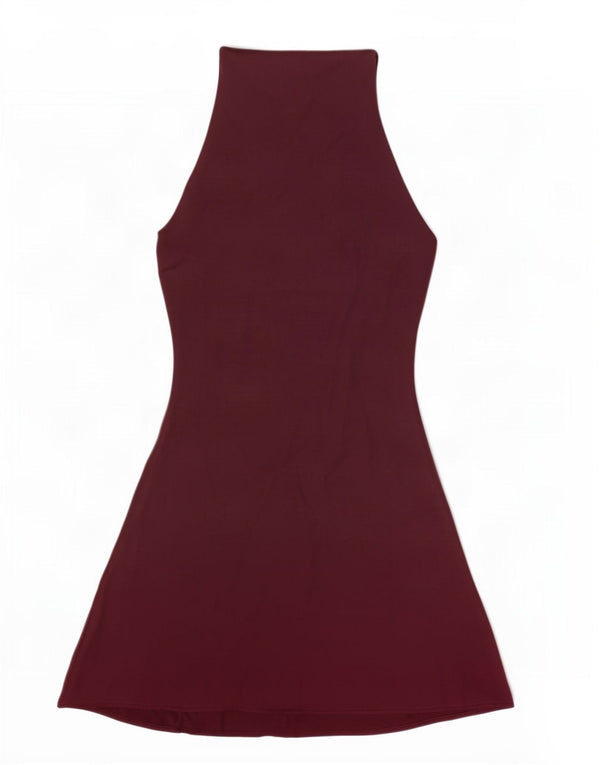 Zara Womens Halter Dress UK 10 Small Burgundy Polyester