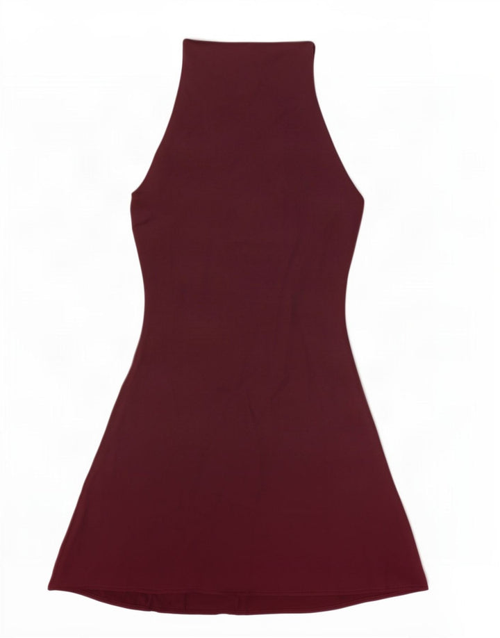 Zara Womens Halter Dress UK 10 Small Burgundy Polyester