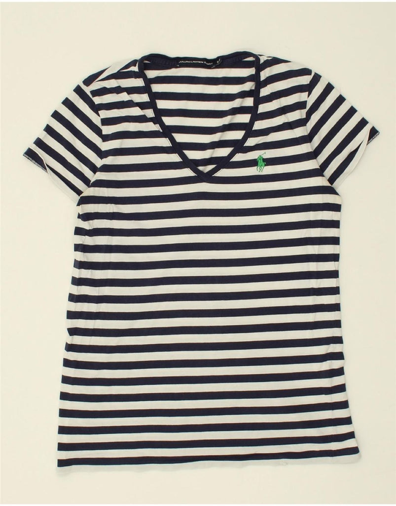 RALPH LAUREN Womens T-Shirt Top UK 8 Small Navy Blue Striped Cotton | Vintage Ralph Lauren | Thrift | Second-Hand Ralph Lauren | Used Clothing | Messina Hembry 