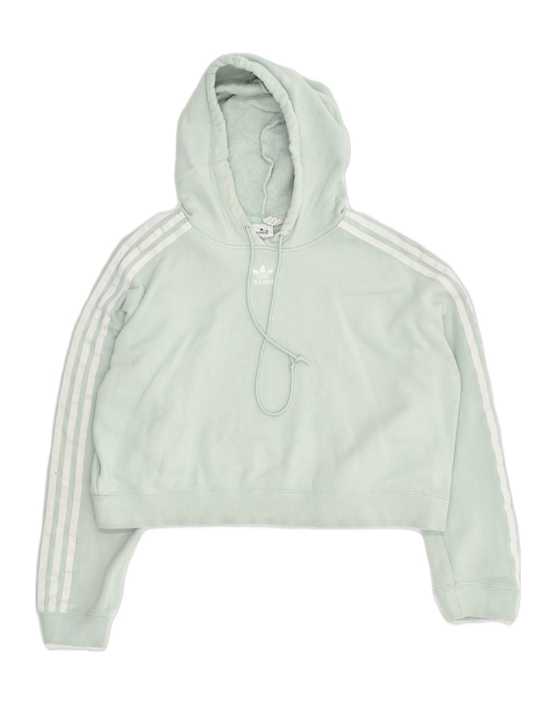 ADIDAS Womens Crop Hoodie Jumper UK 12 Medium Green Cotton | Vintage Adidas | Thrift | Second-Hand Adidas | Used Clothing | Messina Hembry 