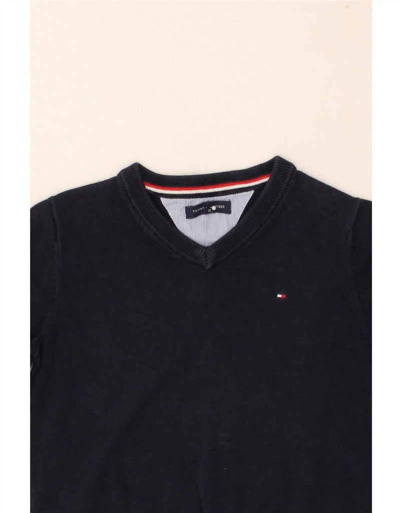 TOMMY HILFIGER Boys V-Neck Jumper Sweater 9-10 Years Navy Blue Cotton Vintage Tommy Hilfiger and Second-Hand Tommy Hilfiger from Messina Hembry 