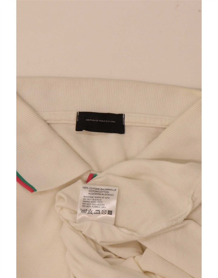 Sergio Tacchini Mens Polo Shirt EU 48 Medium White Cotton