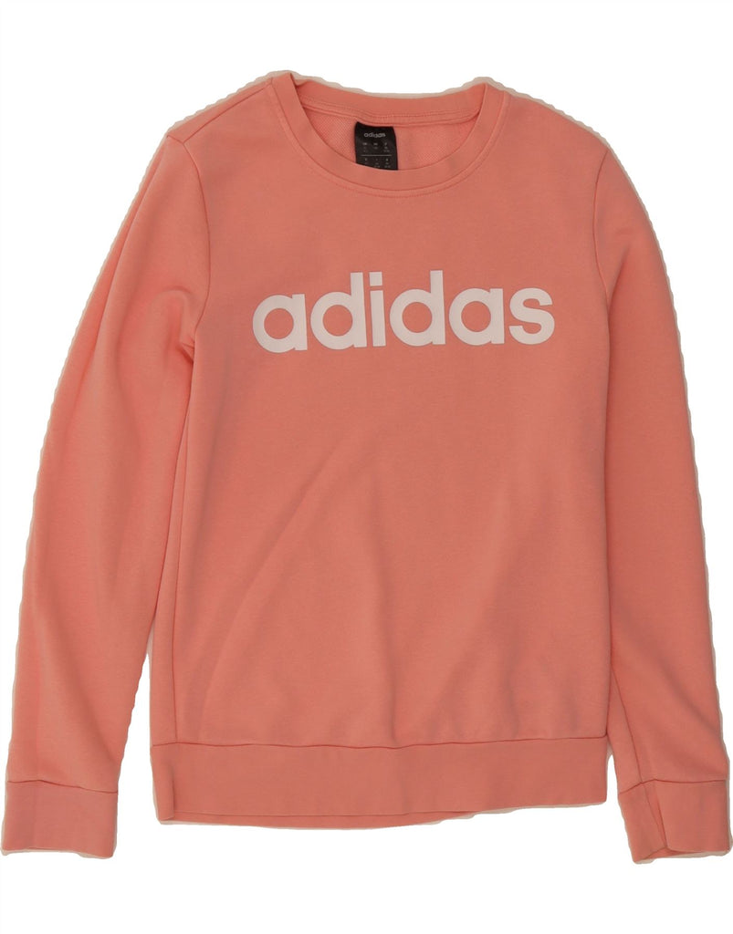 ADIDAS Womens Graphic Sweatshirt Jumper UK 6 XS Pink Cotton Vintage Adidas and Second-Hand Adidas from Messina Hembry 