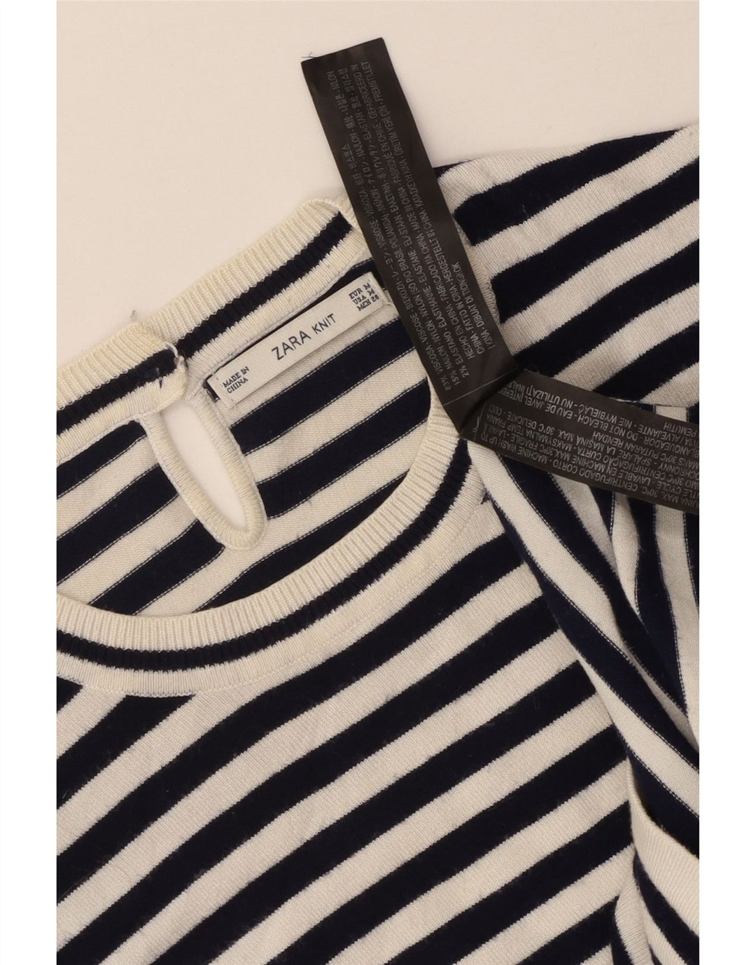 Zara Womens T-Shirt Top UK 12 Medium White Striped Viscose