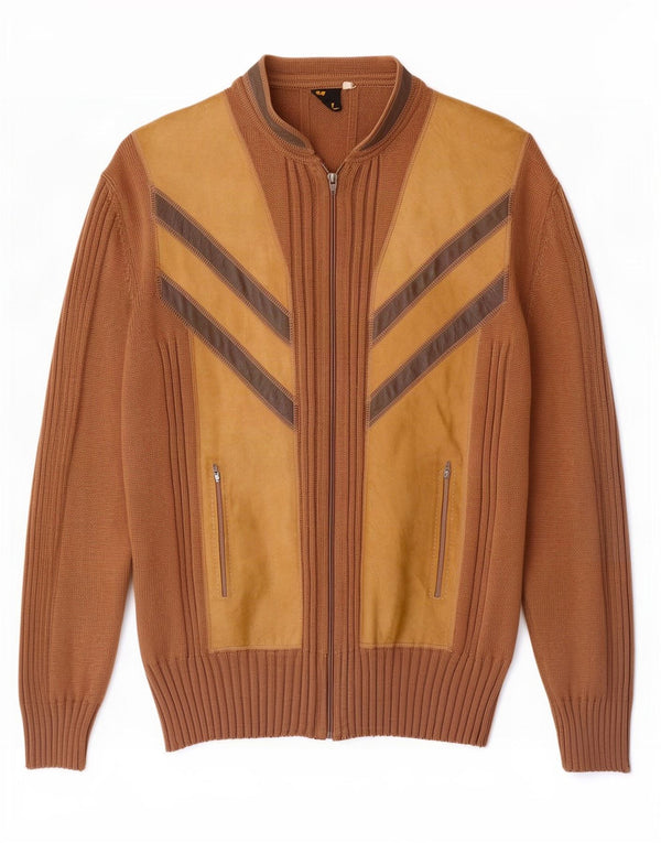 Vintage Mens Cardigan Sweater IT 56 2XL Brown Colourblock Wool