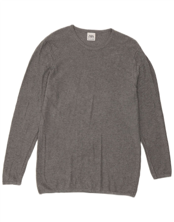 Zara Mens Crew Neck Jumper Sweater Large Grey