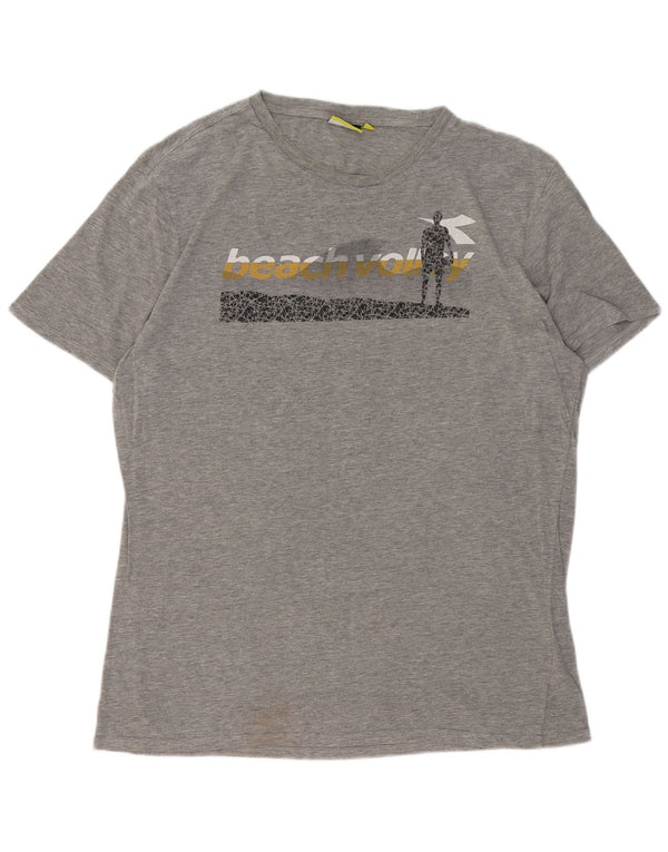DIADORA Mens Graphic T-Shirt Top XL Grey Flecked Cotton