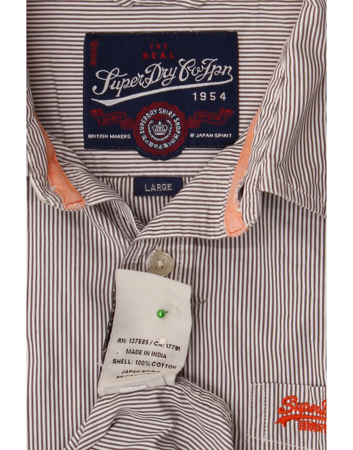 SUPERDRY Mens Shirt Large Grey Pinstripe Cotton