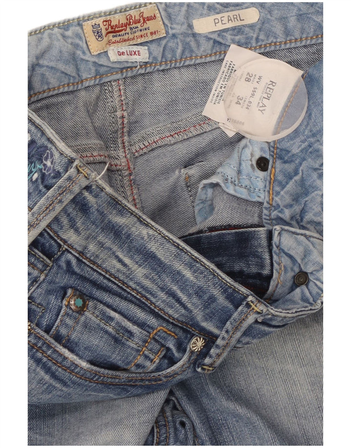 REPLAY Womens Pearl Slim Jeans W28 L34 Blue Floral Cotton