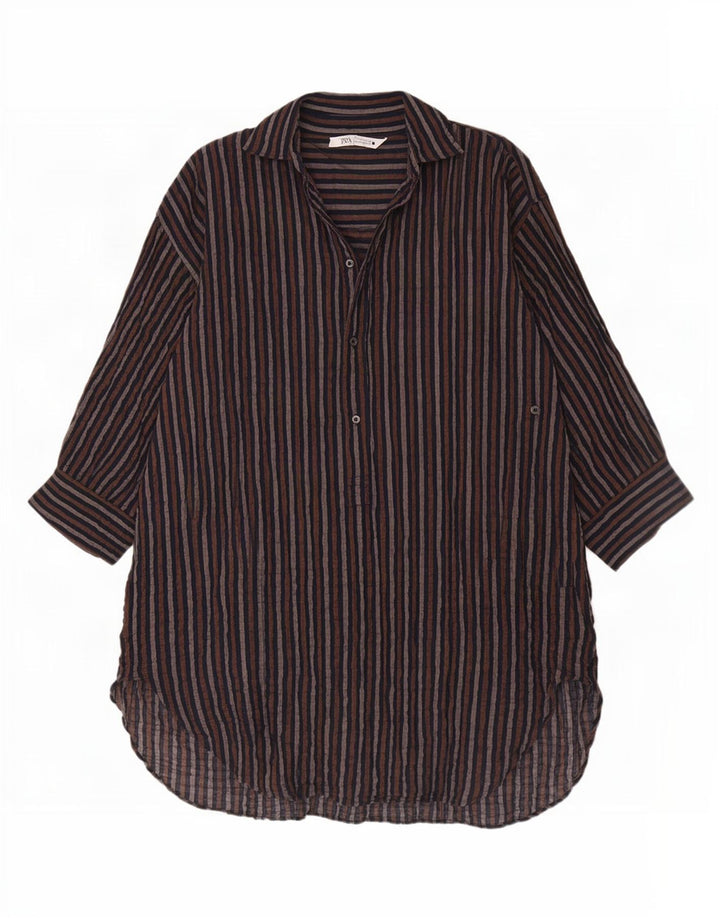 Zara Womens Oversized Pullover Shirt Dress UK 6 XS Multicoloured Striped