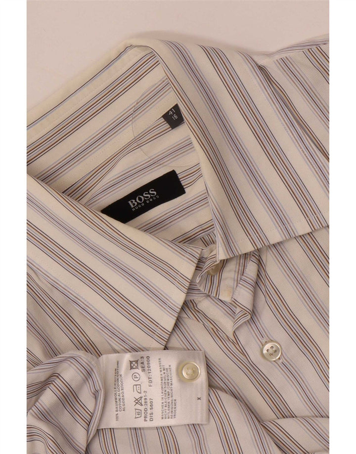 Hugo Boss Mens Shirt Size 41 16 Large White Striped Cotton