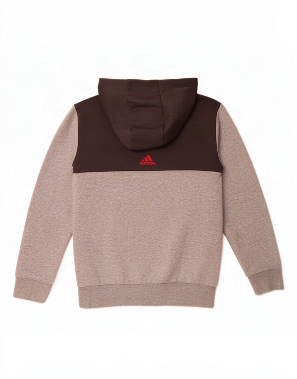 Adidas Boys Graphic Hoodie Jumper 11-12 Years Grey Colourblock Cotton