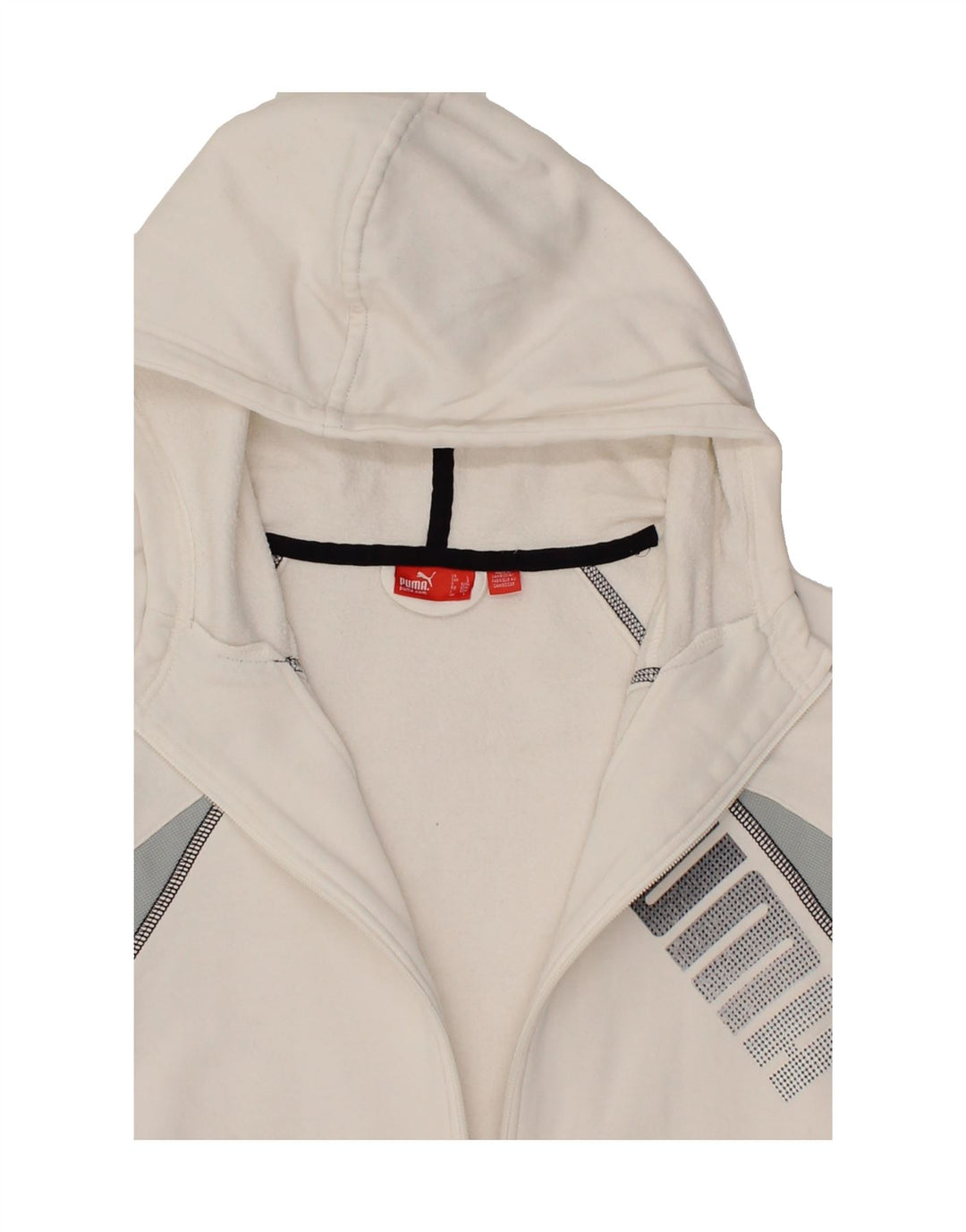 PUMA Mens Graphic Zip Hoodie Sweater Large Off White Colourblock Polyester Vintage Puma and Second-Hand Puma from Messina Hembry 
