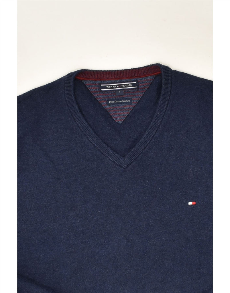 TOMMY HILFIGER Mens V-Neck Jumper Sweater Small Navy Blue Cotton | Vintage Tommy Hilfiger | Thrift | Second-Hand Tommy Hilfiger | Used Clothing | Messina Hembry 