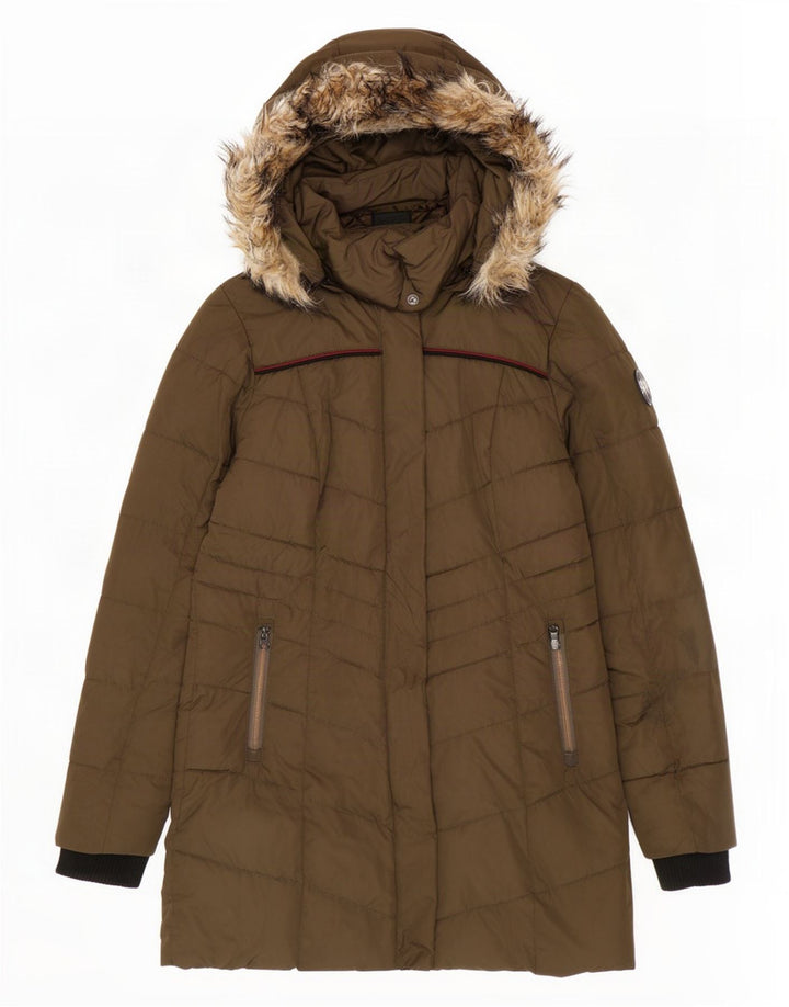 Superdry Womens Hooded Padded Jacket UK 10 Small Khaki Polyester