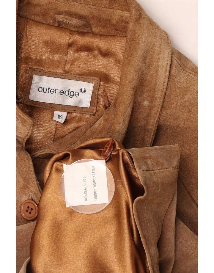 Outer Edge Womens Suede Jacket UK 16 Large Brown Leather