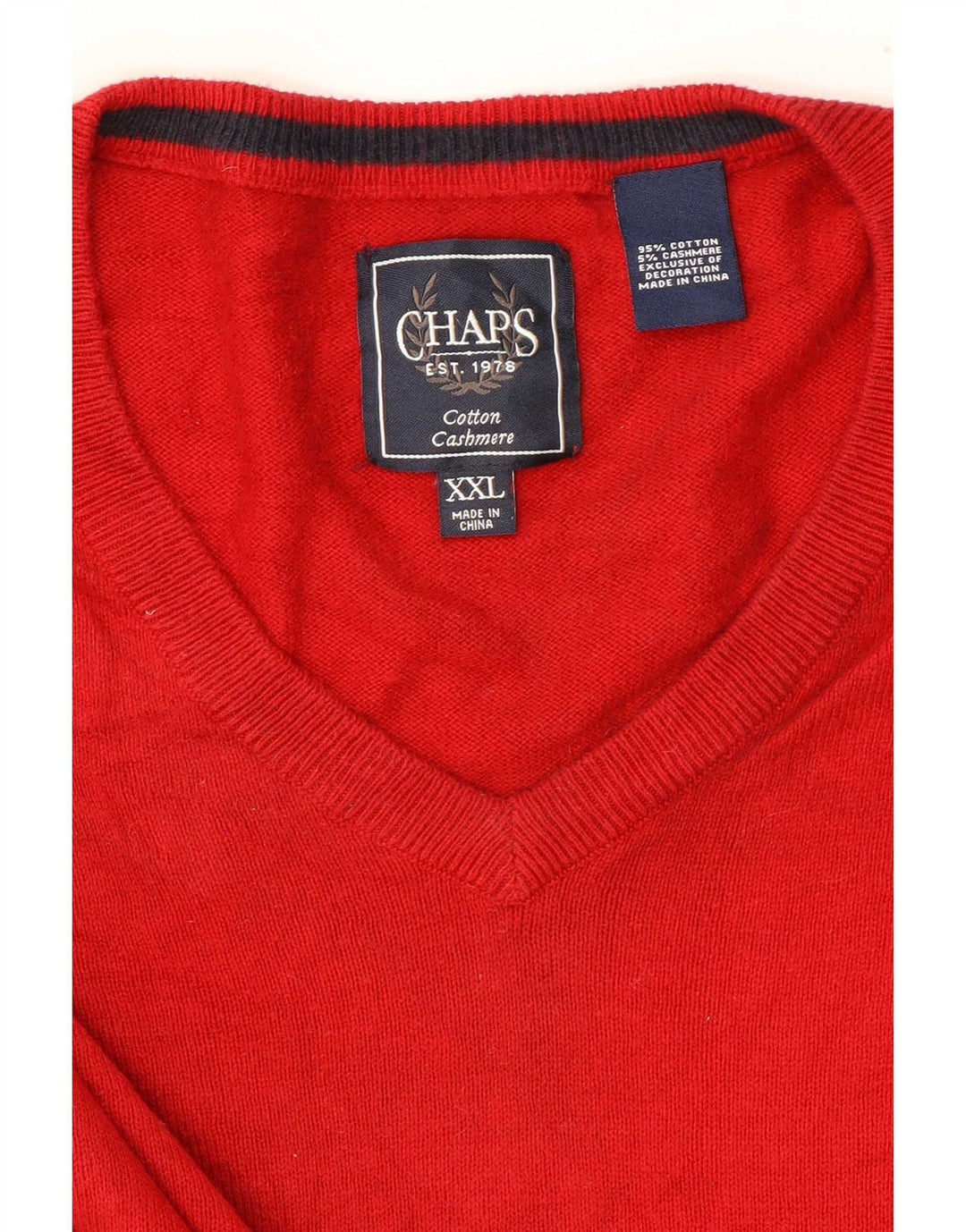 Chaps Mens V-Neck Jumper Sweater 2XL Red Cotton
