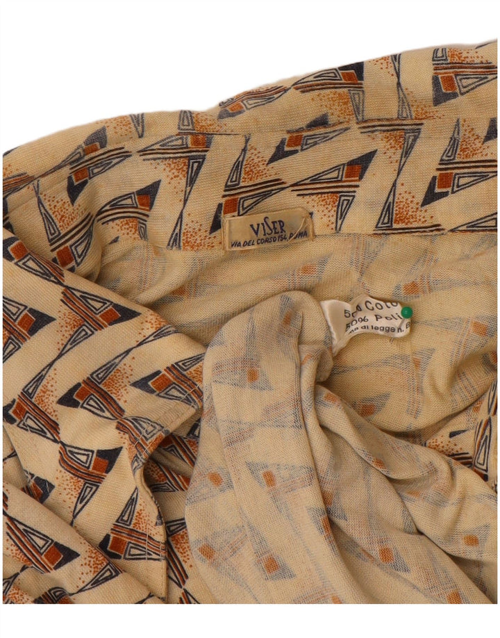 Vintage Mens Polo Shirt Medium Beige Geometric Cotton