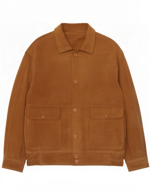 Vintage Mens Suede Jacket IT 48 Medium Beige Leather