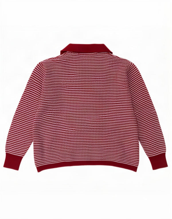 Vintage Womens Polo Neck Jumper Sweater UK 14 Large Burgundy Striped
