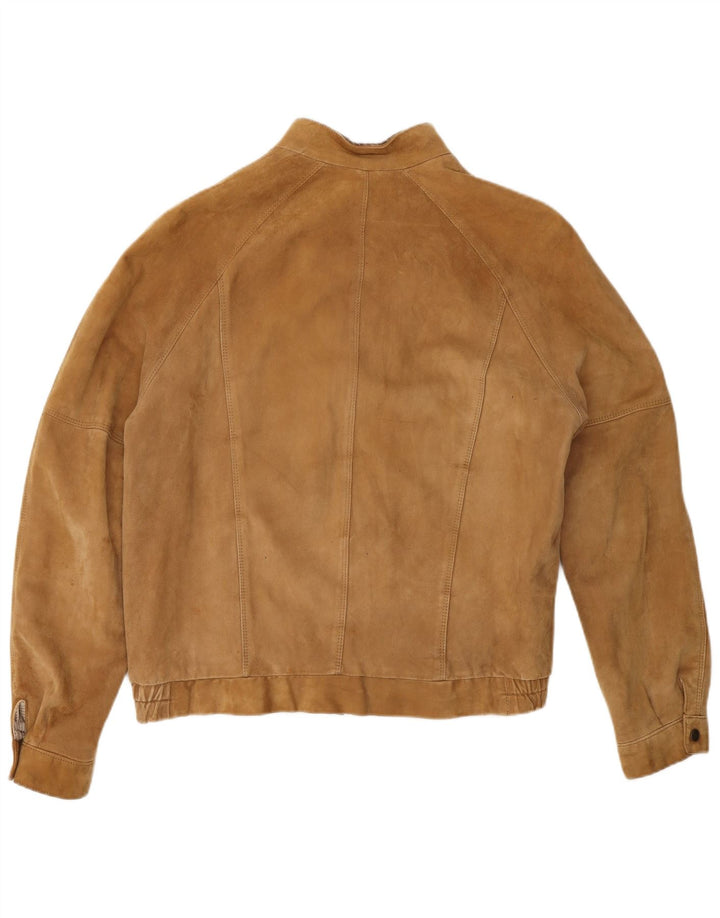 Vintage Mens Suede Bomber Jacket IT 50 Large Brown Leather