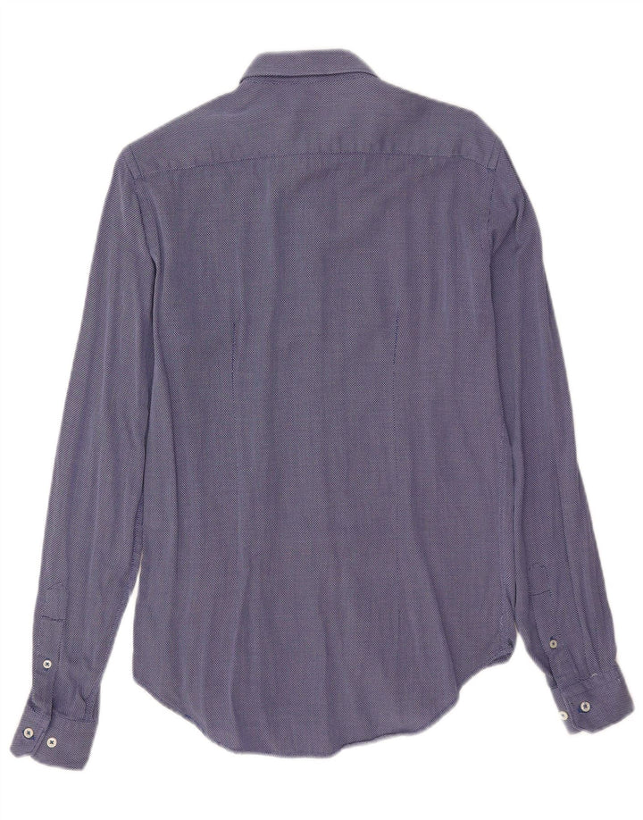 Zara Mens Slim Fit Shirt Small Blue Spotted Cotton