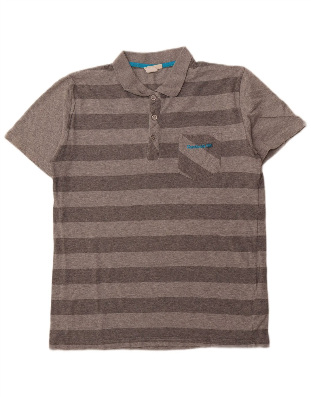 REEBOK Mens Polo Shirt Medium Grey Striped Cotton