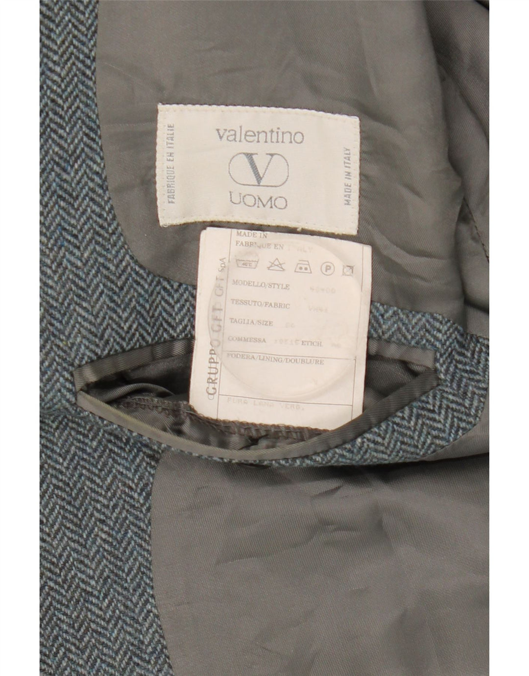 Valentino Mens 2 Button Blazer Jacket IT 50 Large Grey Herringbone Wool
