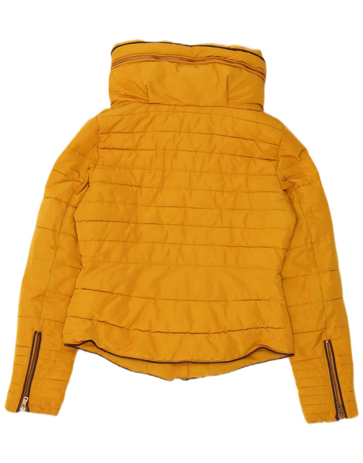 Zara Womens Crop Hooded Padded Jacket UK 10 Small Yellow Polyester