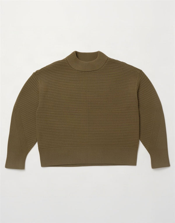 Warehouse Womens Turtle Neck Jumper Sweater UK 12 Medium Khaki Striped