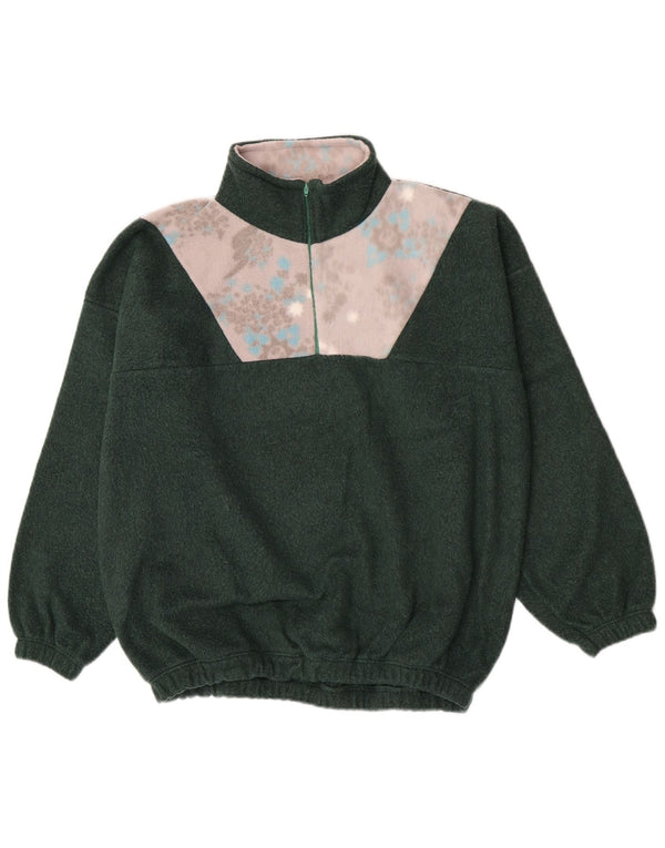 Vintage Mens Zip Neck Fleece Jumper XL Green Floral