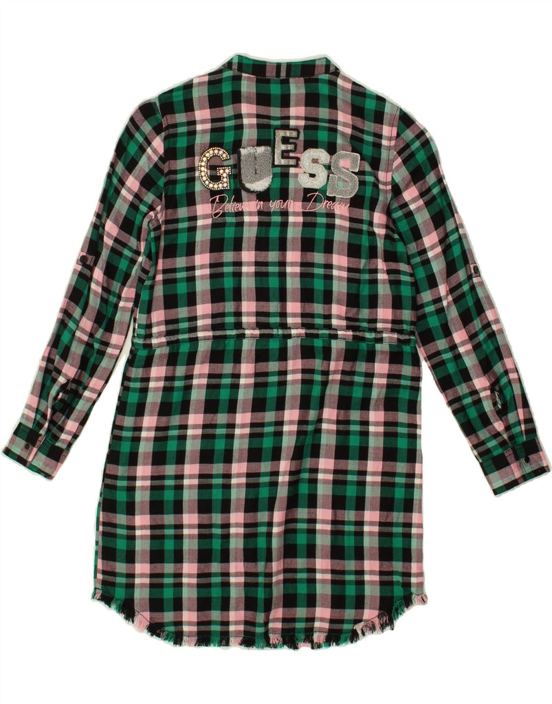 GUESS Girls Graphic Long Sleeve Shirt Dress 7-8 Years Green Check Cotton | Vintage Guess | Thrift | Second-Hand Guess | Used Clothing | Messina Hembry 