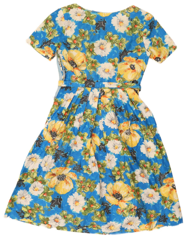 Vintage Womens A-Line Dress UK 10 Small Blue Floral