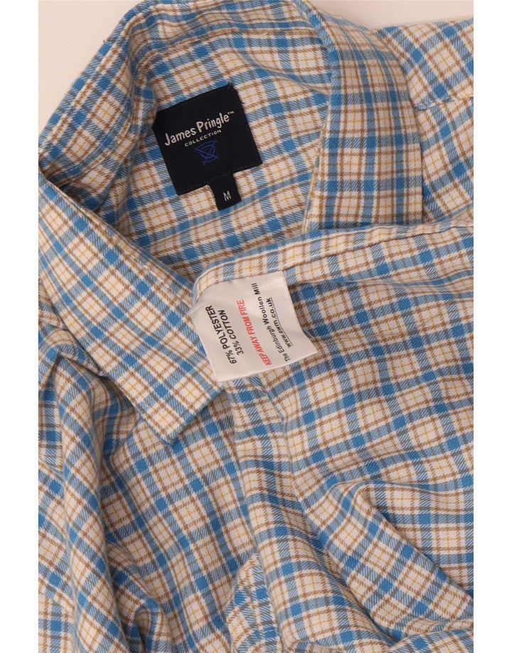 James Pringle Mens Flannel Shirt Medium Blue Check Polyester