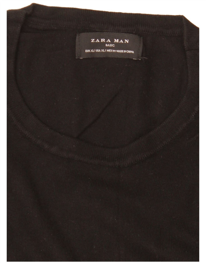 Zara Mens Crew Neck Jumper Sweater XL Black