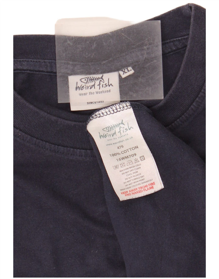 WEIRD FISH Mens Graphic T-Shirt Top XL Navy Blue Cotton